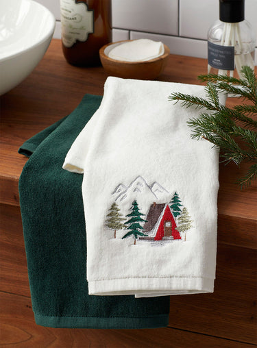 Snowy village hand towels
